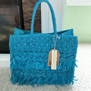 NWT Rafia Fringe Tote Handcrafted in India